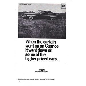 Caprice Custom Coupe GM Chevrolet Car 1960s Vintage Print Ad 9 inch W
